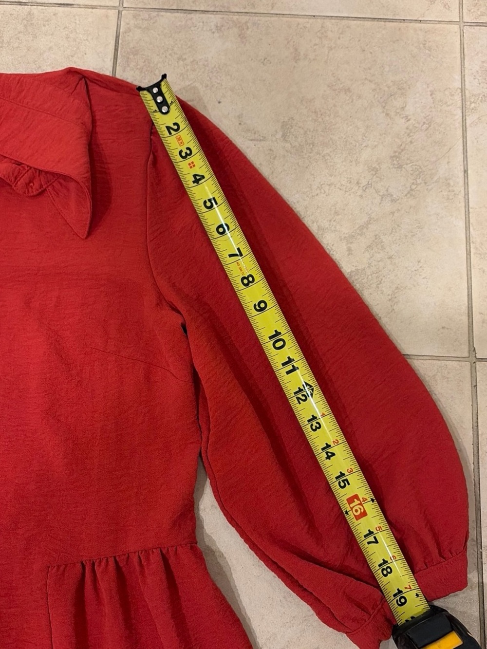 Tahari ASL Coral-Red Long-Sleeve Button Front Ruffle-Hem Dress - Picture 7 of 7